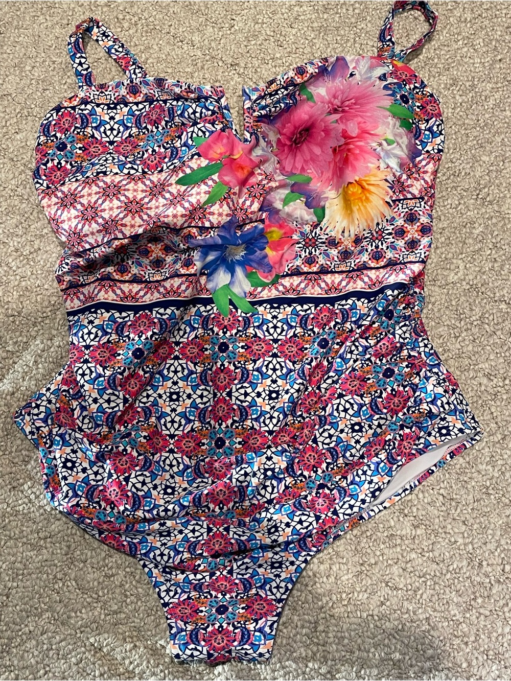 Tahiti one piece floral tank swimsuit Sz XXL 18W 20W pink blue